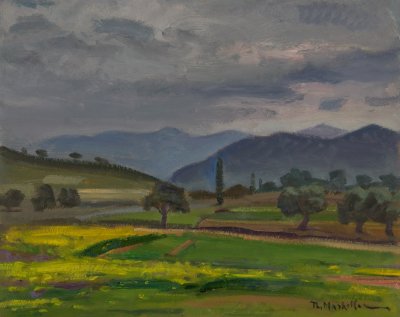 Cypriot Landscape — Oil painting, Fiberboard, 40.00×50.00cm — Theodoros Markellos
